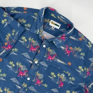 Tipsy Elves Mens XXL Blue Tropical Dinosaur T-Rex Short Sleeve Button Down Shirt